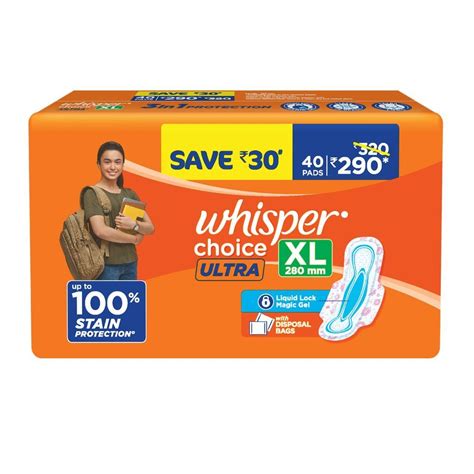Whisper Choice Ultra Sanitary Pads Xl 40 Count Price Uses Side