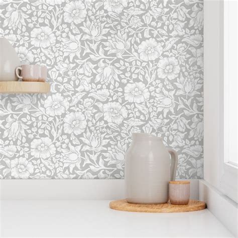 French Country Floral In Grey Wallpaper Spoonflower