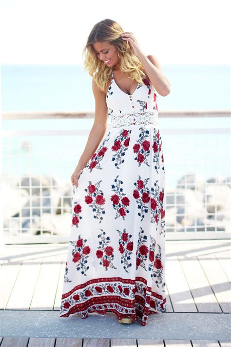 Ivory Floral Maxi Dress With Crochet Detail Maxi Dresses Saved By