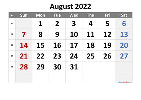 August 2022 Printable Calendar With Holidays 6 Templates