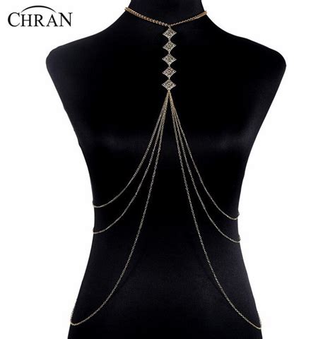 Chran New Luxury Fashion Stunning Sexy Body Belly Gold Full Body Necklace Chain Slave Harness