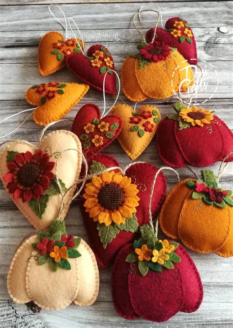 Pumpkin Ornaments With Flowers Fall Decorations Autumn Decor Wool