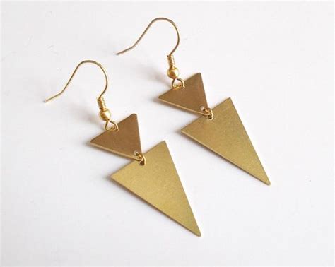 Gold Triangle Dangle Earrings Drop Brass Geo Geometric Abstract