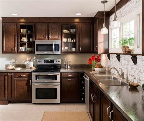 New countertops with tile and shelving for dishes, also add a nice touch. Oak Kitchen Cabinets - Aristokraft Cabinetry
