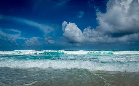 Nature Landscape Sea Beach Waves Clouds Sky Seychelles Island Tropical Water Blue