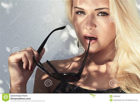 Beautiful Woman Beauty Blond Girl With Shadows On The Face Summer Style Stock Image Image Of