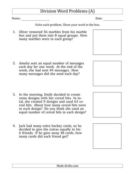 division word problems worksheets grade   step  step worksheet