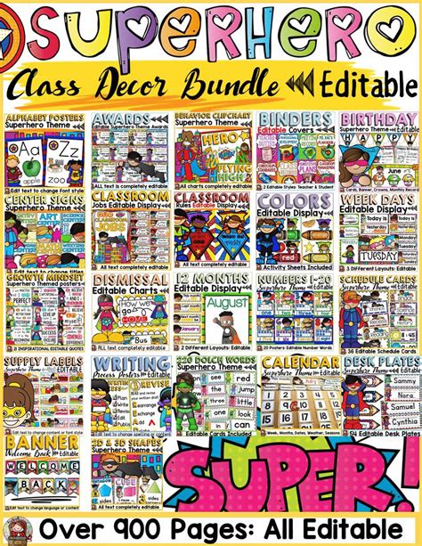 Class Decor Editable Mega Bundle Superhero Theme Back To School