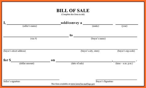 Blank Bill Of Sale Template Bill Of Sale Form Template Vehicle