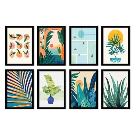 Tropical Palms In Paradise By Modern Tropical 8 Piece Framed Art Set