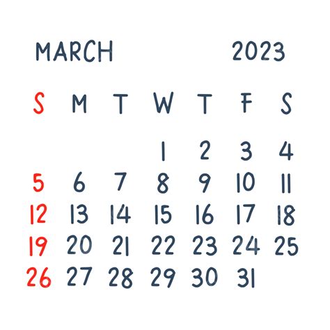Handwritten Calendar Of March 2023 Calendar March 2023 Monthly