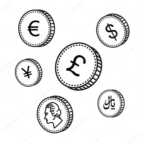 New users enjoy 60% off. Vector line hand drawn coins. Black and white money ...