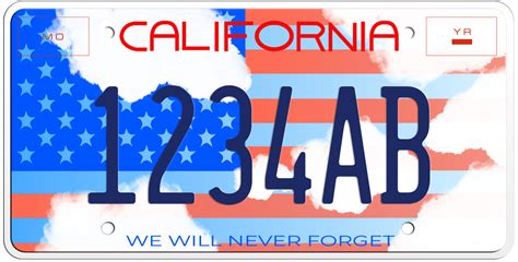 California We Will Never Forget License Plate 6x12 1565mm X 305mm