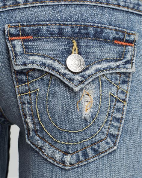 True Religion Joey Original Low Rise Flare Jeans In Destroyed In Blue
