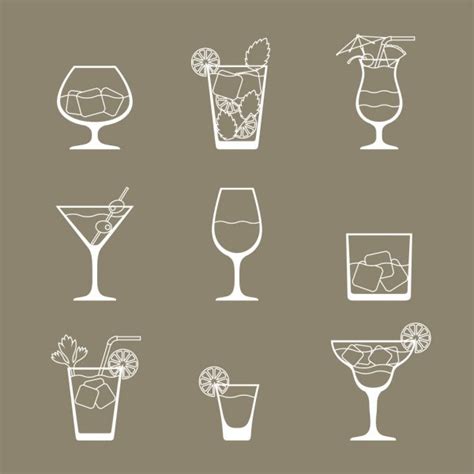 Alcohol Drinks And Cocktails Icon Set In Flat Design Style Stock