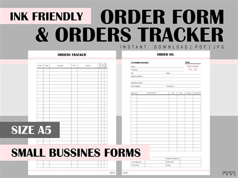 Order Form Template Order Tracker Printable Filofax A5 Planner Etsy