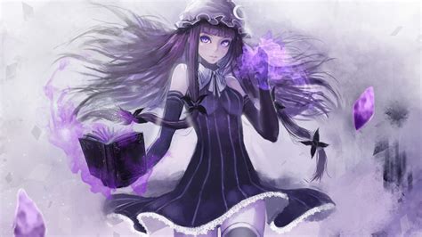 Imagem 812576 Anime Girls Bare Shoulders Black Dress Books Crystals Dress Gloves Glowing Eyes