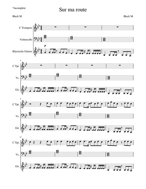 Sur Ma Route Sheet Music For Trumpet Cello Guitar Download Free In