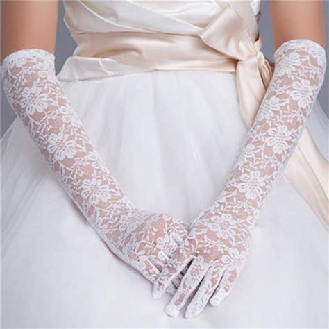 Lace Bridal Gloves Elbow Length Women Wedding Gloves Finger Long One Size White Formal Party