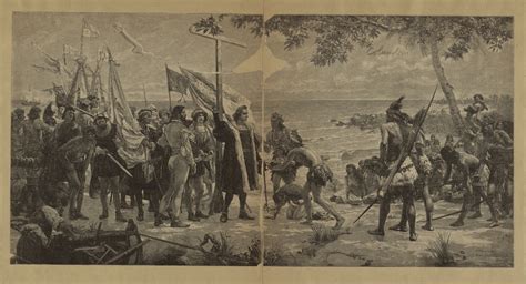 An Illustration Of Christopher Columbuss Initial Meeting With Native