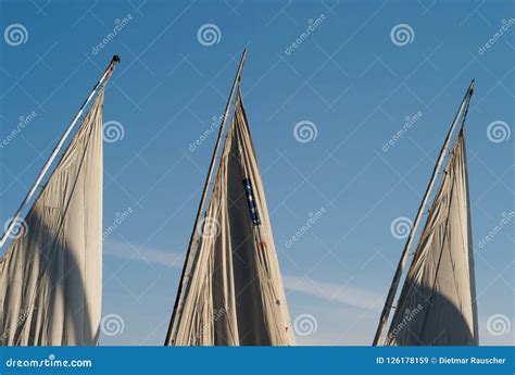 Three Sails Of Egyptian Sailing Boats Stock Image Image Of Sailing