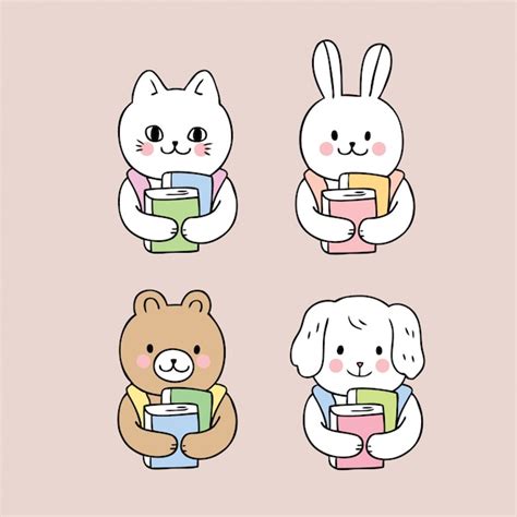 Premium Vector Cartoon Cute Back To School Animals And Book