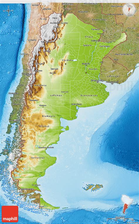 Physical 3d Map Of Argentina Satellite Outside Shaded Relief Sea
