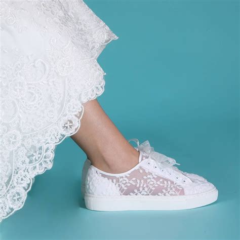 Perfect Bridal Oakley Ivory Embroidered Lace Wedding Trainers Wedding