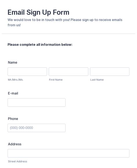 Email Sign Up Form Template Jotform