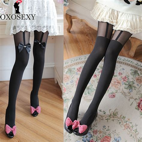Buy 2017 Hot 140d Thin Black Bow Dance Sexy Stockings