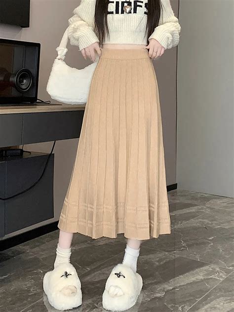 TIGENA Knitted Midi Long Skirt For Women 2023 Autumn Winter Casual
