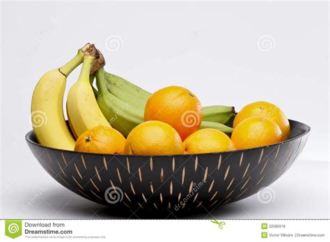 Bananas And Oranges In A Black Bowl Close Up Stock Photo Image Of