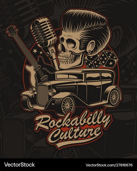 A Skull In Rockabilly Style Royalty Free Vector Image
