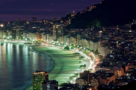 Copacabana Beach At Night Rio De Janeiro Brasil 🙂 Travel