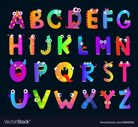 Kids Alphabet With Funny Monster Letters Vector Image