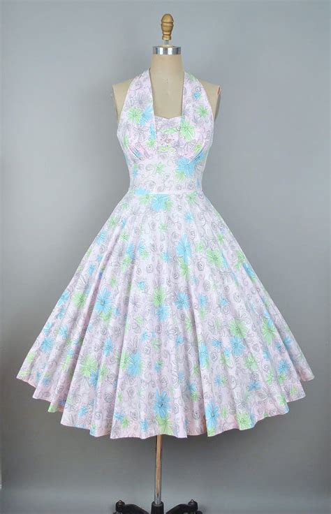 Vintage 50s Pastel Floral Print Dress 1950s Cotton Sundress Image 2