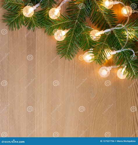 Close Up Of Christmas Tree With Lights Copy Space Stock Photo Image