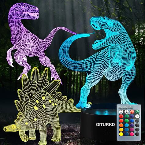 3d Dinosaur Night Light Led Dinosaur Illusion Lamp Three Pattern And