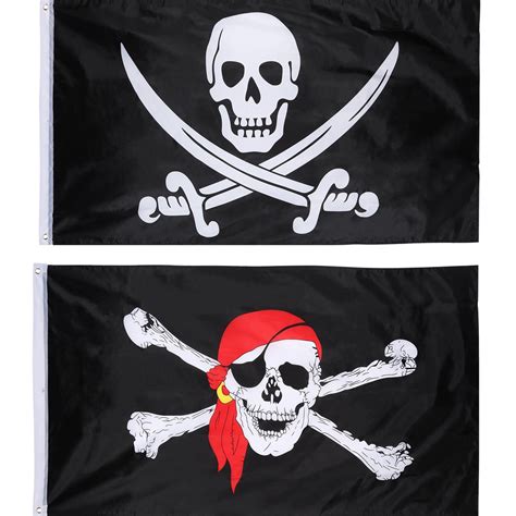 2 Piezas De Bandera De Pirata Bandera De Cráneo Jolly Roger Para Fiesta