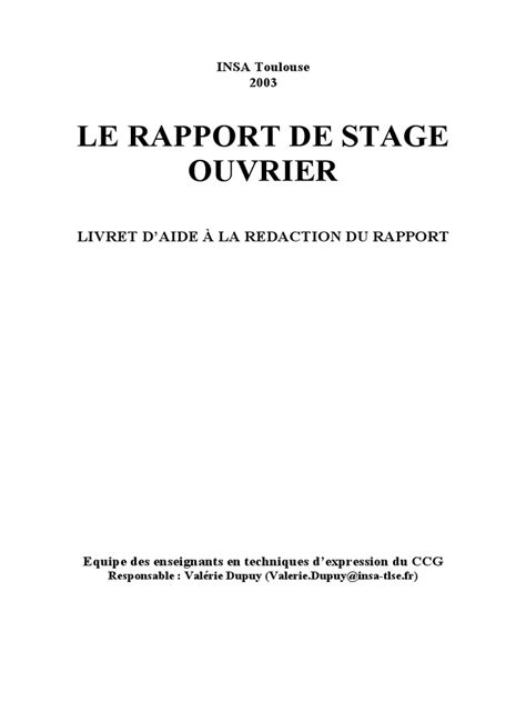 Le Rapport De Stage Ouvrierpdf Business Ponctuation