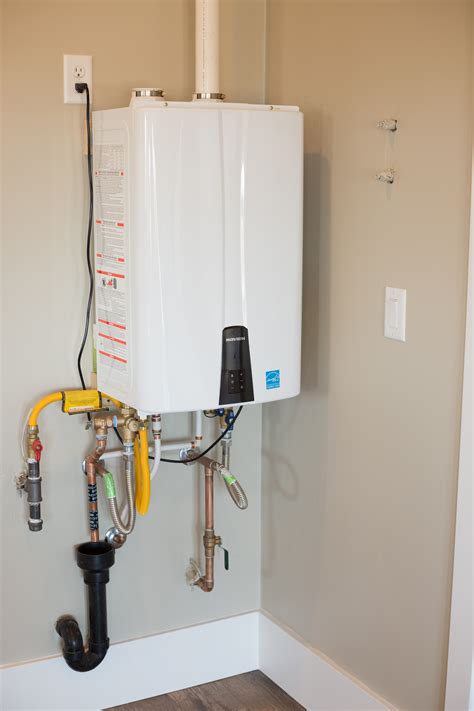 A natural gas 94% efficiency tankless hot water heater provides endless