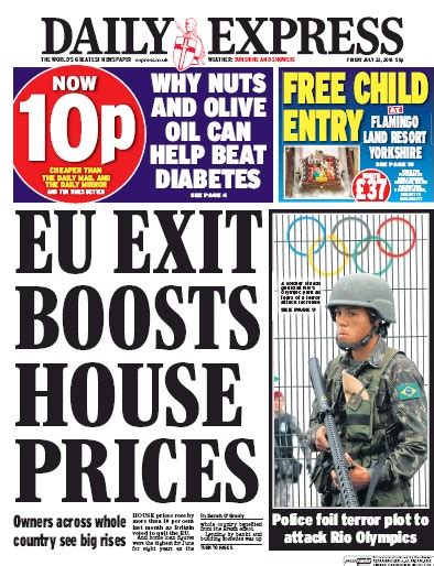 Daily Express Uk Front Page For 22 July 2016 Paperboy Online Newspapers