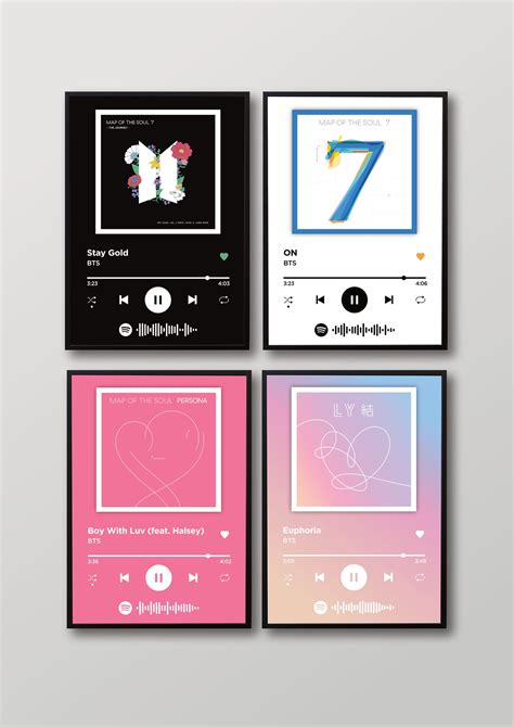 Bts Album Spotify Print K Pop Wall Art Custom A4 Bangtan Etsy