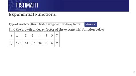 Exponential Functions Given Table Finding The Growth Or Decay Factor