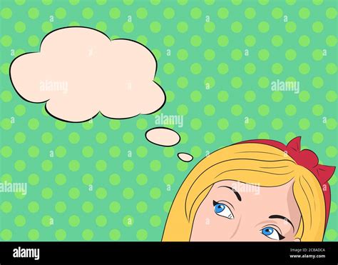 Pop Art Illustration Thoughtful Girl With A Mental Bubble Stock Vector