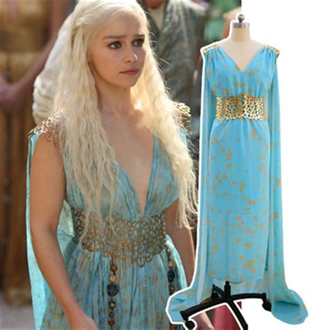 A Song Ice And Fire Game Thrones Daenerys Targaryen Costume Wig Blue Cosplay Dress Women Role