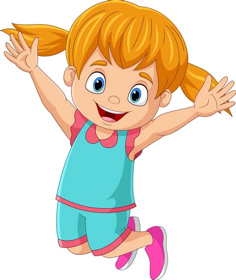 Cartoon Happy Little Girl Jumping 15219951 Vector Art At Vecteezy