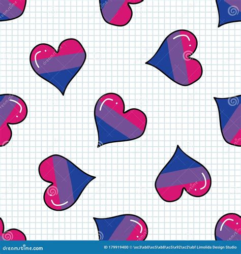 Cute Bisexual Heart Cartoon Seamless Vector Pattern Hand Drawn Isolated Pride Flag For Lgbtq