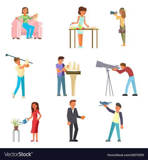 People And Their Hobbies Flat Royalty Free Vector Image