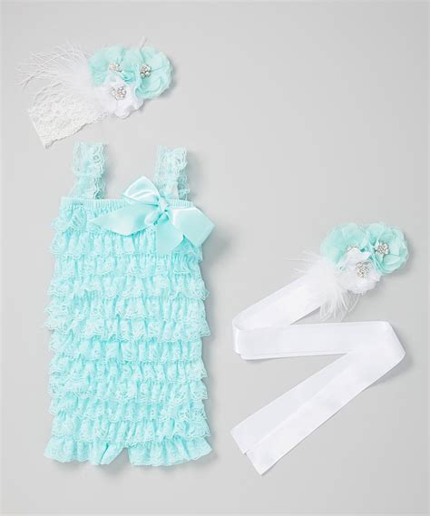 Take A Look At This Little Gem Teal And White Romper Set Infant